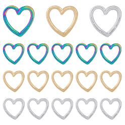 (52) Непрозрачная лаванда 18шт. 3 цвета 304 соединительное кольцо из нержавеющей стали, , сердце, разноцветные, 15.5x15.5x1.5 мм, внутренний диаметр: 12.5x12 мм, 6 шт / цвет