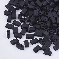 Black 2-Hole Glass Seed Beads, Frosted Colours, Rectangle, Black, 4.5~5.5x2x2~2.5mm, Hole: 0.5~0.8mm, about 2000pcs/bag