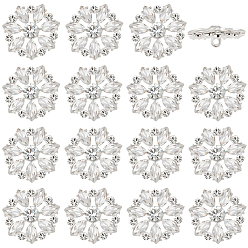 Кристалл 12 шт. 1 пуговицы с хвостовиком из сплава с отверстиями, со стеклянными стразами, цветок, кристалл, 27x10 мм, отверстие : 2 мм