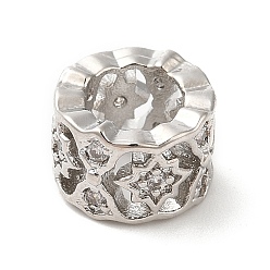 Платина Реечное покрытие латунь микро паве кубический цирконий европейские бусины, без кадмия и без свинца, полый, плоские круглые со звездой, платина, 9x6 мм, отверстие : 5.6 мм