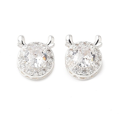 Прозрачный Латунные микро проложить кубического циркония бусы, без кадмия, без никеля и без свинца, 925 серебро покрытием, голова оленя, прозрачные, 11.5x10x6.5 мм, отверстие : 1.8 мм