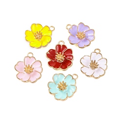 (52) Непрозрачная лаванда Подвески из эмалевого сплава с покрытием из легкого золота, без кадмия и без свинца, цветочный шарм, разноцветные, 23x20x6 мм, отверстие : 2.5 мм