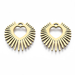 Золотой 201 подвески из нержавеющей стали, лазерная резка, сердце, золотые, 15.5x14.5x1 мм, отверстие : 1 мм