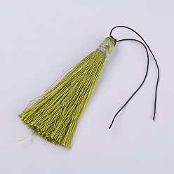 Зелено-Желтый Нейлоновая нить кисточкой большие украшения кулон, зеленый желтый, 100x10 мм