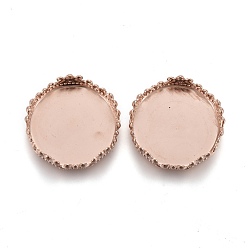 Rose Gold 304 Stainless Steel Cabochon Settings, Lace Edge Bezel Cups, Flat Round, Rose Gold, Tray: 15mm, 17.5x4mm