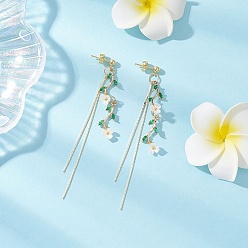 Золотой Листья с цветком латунные серьги-гвоздики с кисточками из микропаве из кубических цирконий, с латунными серьгами, золотые, 83x11 мм