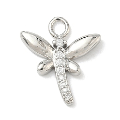 Dragonfly Латунные микропаве прозрачные подвески с фианитом, платина, стрекоза, 15.5x13.5x2 мм, отверстие : 2 мм