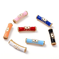 (52) Непрозрачная лаванда Прозрачные бусины из латуни с микропейвом и черным фианитом, с эмалью, долговечный, Колонна с дурным глазом, реальный 18 k позолоченный, разноцветные, 29x7.5x8 мм, отверстие : 4.5 мм