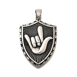 Античное Серебро 316 L подвески из нержавеющей стали, щит с мазком, античное серебро, 57x40x6.5 мм, отверстие : 8x10.5 мм