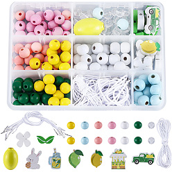 Mixed Color DIY Jewelry Making Kits, Including Wood Bead and Glass Beads, Mixed Shapes, Mixed Color, 12x24x5.5mm, Hole: 3mm