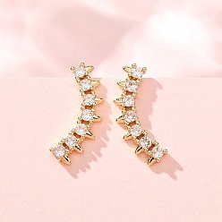 Claro Pendientes trepadores de latón con circonitas cúbicas engastadas, plano y redondo, real 18 k chapado en oro, sin plomo y cadmio, larga duración plateado, chapado en rack, Claro, 17.5x7.5x7 mm