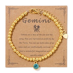 Близнецы Синтетический немагнитных гематит браслеты, браслеты созвездия со стразами для мужчин и женщин, Близнецы, 7-1/8 дюйм (18 см)