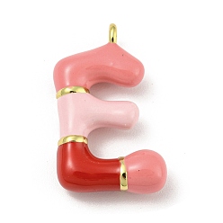 Letter E Латунь эмаль подвески, долговечный, без кадмия и без свинца, реальный 18 k позолоченный, буквенное очарование, Письмо E, 23.5x14.5x6 мм, отверстие : 2 мм