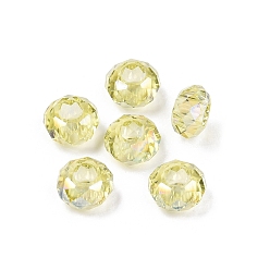 Светло-хаки Прозрачное стекло европейские шарики, бусины с большим отверстием, с покрытием AB цвета, граненые, рондель, светлый хаки, 13~14x7.5~8 мм, отверстие : 5.5~6 мм