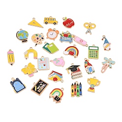 Color mezclado Colgantes de la aleación del esmalte, amuletos de papelería, formas mixtas, dorado, color mezclado, 15~25x17~22.5x1.5 mm, agujero: 2 mm, sobre 27 PC / sistema