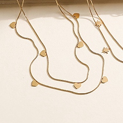 Настоящее золото 18K Сердце 304 двухслойные ожерелья из нержавеющей стали для женщин, реальный 18 k позолоченный, 16.02 дюйм (40.7 см), 6 мм