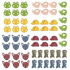 Mixed Color Animal Painted Poplar Wood Pendants, Hedgehog/Elephant/Dinosaur/Frog/Fox, Mixed Color, about 60pcs/set