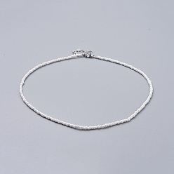 Белый Стекла семян бисера ожерелья, с латунными обжимными шариками и 304 застежками из лобстера из нержавеющей стали, белые, 18.3 дюйм (46.5 см)