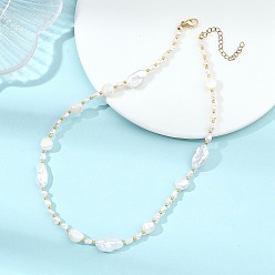 Морская Ракушка Натуральные барочные жемчужные самородки кеши и ожерелья из стеклянного бисера для женщин, золотые, цвет морской раковины, 15.91 дюйм (40.4 см)