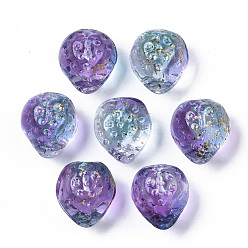Blau violett Transparente sprühlackierte Glasperlen, mit goldener Folie, Hälfte gebohrt, , Erdbeer-Form, blau violett, 13x11x10 mm, Bohrung: 1 mm