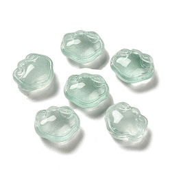 Medium Aquamarine Transparent Glass Pendants, Longevity Lock Charms, Medium Aquamarine, 14x16x7mm, Hole: 1.2mm