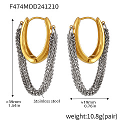 Золотой & Цвет Нержавеющей Стали Два тона 304 из нержавеющей стали серьги обруча, овальный с цепочкой-кисточкой, золотые и нержавеющая сталь цвет, 39x19 мм