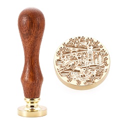 Lighthouse Brass Wax Sealing Stamp, with Rosewood Handle for Post Decoration DIY Card Making, Lighthouse Pattern, 89.5x25.5mm