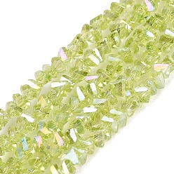 Green Yellow Electroplate Transparent Glass Beads Strands, Triangle, Faceted, AB Color Plated, Green Yellow, 2~3x3~3.5x3~3.5mm, Hole: 0.7~0.9mm, about 122~136pcs/strand, 10.43~11.61 inch(26.5~29.5cm)