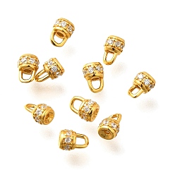 Настоящее золото 18K 925 наконечники шнура из стерлингового серебра с микропаве из прозрачного кубического циркония, колонка, реальный 18 k позолоченный, 5x3 мм, отверстие : 0.7 мм