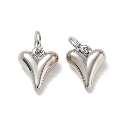 Platinum Brass Charms, Heart Charms, Cadmium Free & Lead Free, Rack Plating, Long-Lasting Plated, Platinum, 10.5x8.5x4mm, Hole: 3.5mm