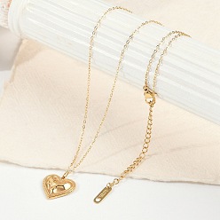Настоящее золото 18K Ионное покрытие (ip) 304 текстурированное ожерелье из нержавеющей стали с подвеской в форме сердца и цепочкой для женщин, реальный 18 k позолоченный, 17.68 дюйм (44.9 см)