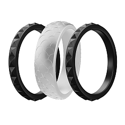 Черный 3шт. наборные силиконовые кольца для пальцев с камнями по знаку зодиака, обручальное кольцо с рыбьей чешуей и ромбовидным узором для женщин, чёрные, размер США 7 (17.3 мм)