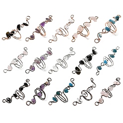 Смешанные камни Кольцо на палец с кусочками натуральных смешанных драгоценных камней, покрытие стойки латунной проволокой, широкое кольцо, внутренний диаметр: 17~19 мм