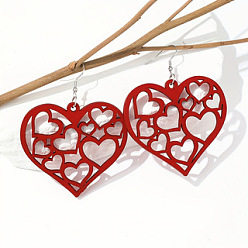 Красный Акриловые серьги-подвески в форме полого сердца, красные, 74x60 мм
