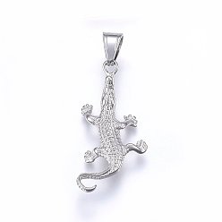 Stainless Steel Color Tarnish Resistant 304 Stainless Steel Pendants, Gecko, Stainless Steel Color, 40x18.5x6mm, Hole: 5x8mm