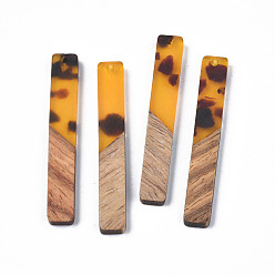 Goldenrod Resin & Walnut Wood Big Pendants, Rectangle, Goldenrod, 51.5x7.5x3.5mm, Hole: 1.8mm