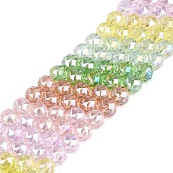 Бледно-Розовый Гальванизируйте прозрачное стекло бисер нитей, круглые, с покрытием AB цвета, граненые, розовый жемчуг, 7.5~8x7 мм, отверстие : 1~1.5 мм, около 48~50 шт / нитка, 13.19~14.17 (33.5~36 см)