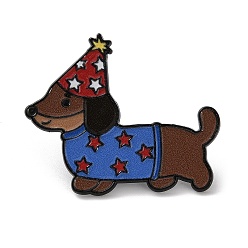 Синий Эмалированные значки с таксой в праздничной шляпе, булавки для лацканов из сплава для одежды рюкзака, чёрные, синие, 30.5x36.5 мм