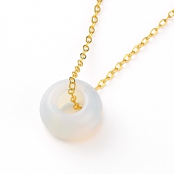 Opalite Rondelle Opalite Pendant Necklaces, with Brass Cable Chains, Golden, 18-1/4 inch(46.5cm)