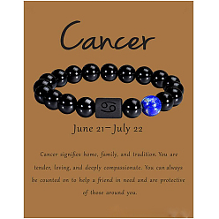 Рак 12 созвездие натуральные круглые бусины лазурита эластичные браслеты, с круглыми бусинами из черного агата, рак, 1/4x2-3/8 дюйм (0.8x6 см)