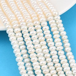 Floral White Natural Cultured Freshwater Pearl Beads Strands, Rondelle, Grade 5A++, Floral White, 6~7mm, Hole: 0.2mm, about 89~92pcs/strand, 14.57''(37cm)