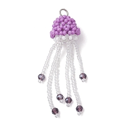 Средний Фиолетовый Подвески из стеклянных бусин в виде медуз, с 304 кольцами из нержавеющей стали, средне фиолетовый, 52x16 мм, отверстие : 3 мм