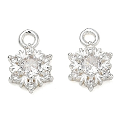 Silver Brass Micro Pave Clear Cubic Zirconia Charms, Snowflake Charms, Silver, 10x6.5x3mm, Hole: 1.4mm