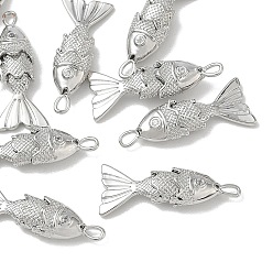 Platinum SHEGRACE Brass Micro Pave Clear Cubic Zirconia Pendants, Fish Charms, Cadmium Free & Lead Free & Nickel Free, Platinum, 23x9x5mm, Hole: 1x2mm