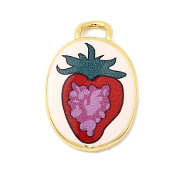 Клубника Латунные подвески с принтом, овальные амулеты, долговечный, реальный 18 k позолоченный, клубника, 20.5x13.5x3 мм, отверстие : 3x2 мм