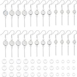 Нержавеющая Сталь Цвет Набор для самостоятельного изготовления плоских круглых сережек с куполом, в том числе 314 крючки для серег из нержавеющей стали, Кабошоны из стекла, цвет нержавеющей стали, 66 шт / коробка