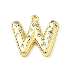Letter W Латунные микропаве прозрачные подвески с фианитом, без кадмия и без свинца, долговечный, стойки покрытие, реальный 18 k позолоченный, Буква W, 21x23x4 мм, отверстие : 1.8 мм