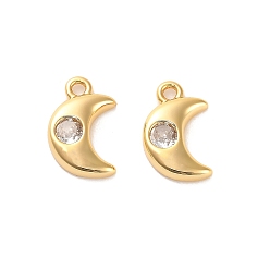 Настоящее золото 18K Латунь прелести циркония кубической, луна, реальный 18 k позолоченный, 12.5x8x2.5 мм, отверстие : 1.4 мм