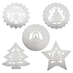 Mixed Shapes 5шт. 5 стили рождественских 201 соединители из нержавеющей стали, вырезанные лазером, цвет нержавеющей стали, не тускнеет, гравированные металлические украшения, разнообразные, 99~106x98~104.5x0.3 мм, отверстие : 1.5~2.8 мм, 1 шт / стиль