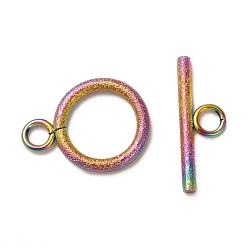 Rainbow Color Ионное покрытие (ip) 304 текстурированные застежки из нержавеющей стали, кольцо, Радуга цветов, Кольцо: 18.5x14x2 mm, отверстие : 3 мм, бар: 20x7x2, отверстие : 3 мм